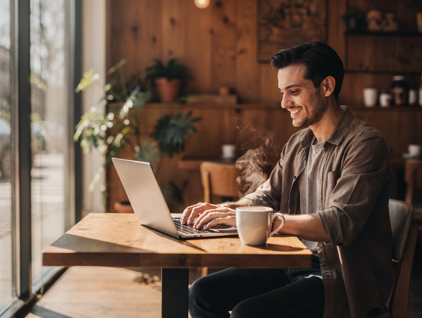Small business owner focused on work with laptop in modern office space